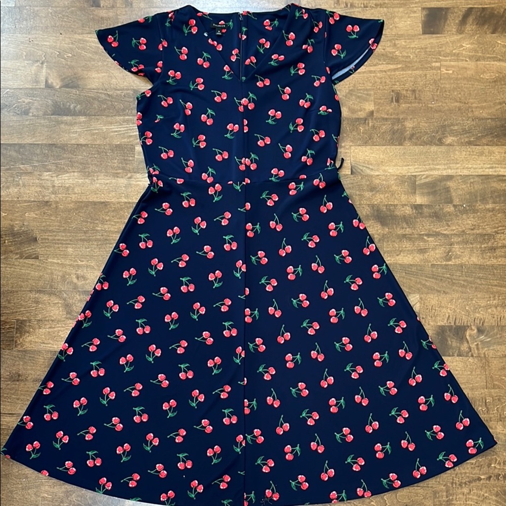 Talbots Cherry Print Navy Dress